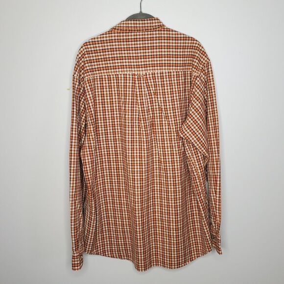 Charter Club L 100% Cotton Orange White Plaid Long Sleeve Button Down Shirt - Picture 4 of 10